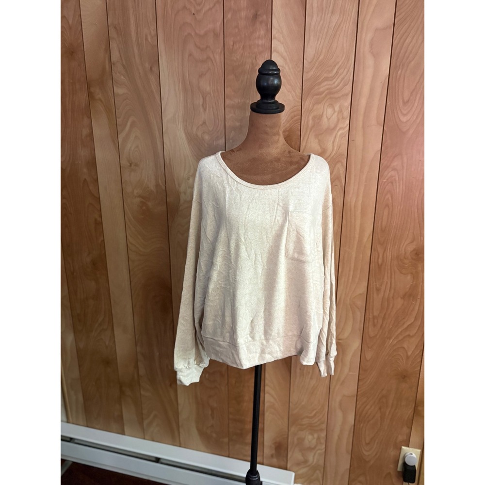 Lulus Womens Oatmeal Beige Heathered Long Sleeve Pocket Top Size Medium NWT